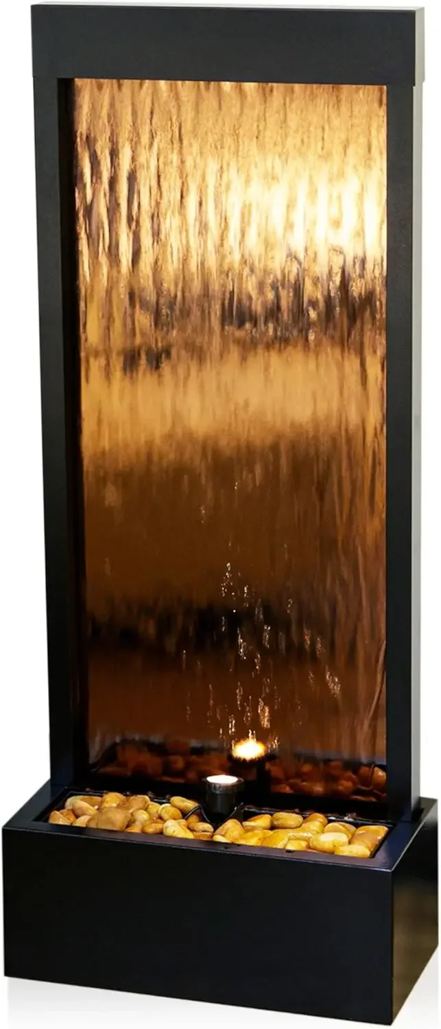 Outdoor Zen Lighting - - Mirror Waterfall Fountain with Stones