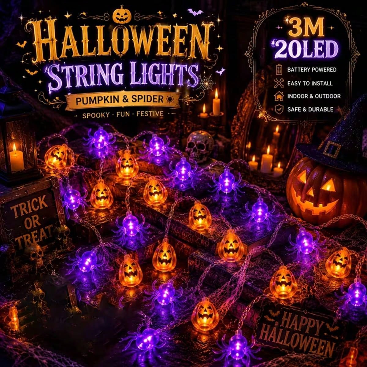 Outdoor Lighting For Front Of House - 1PC Halloween Pumpkin 10/20 LED String