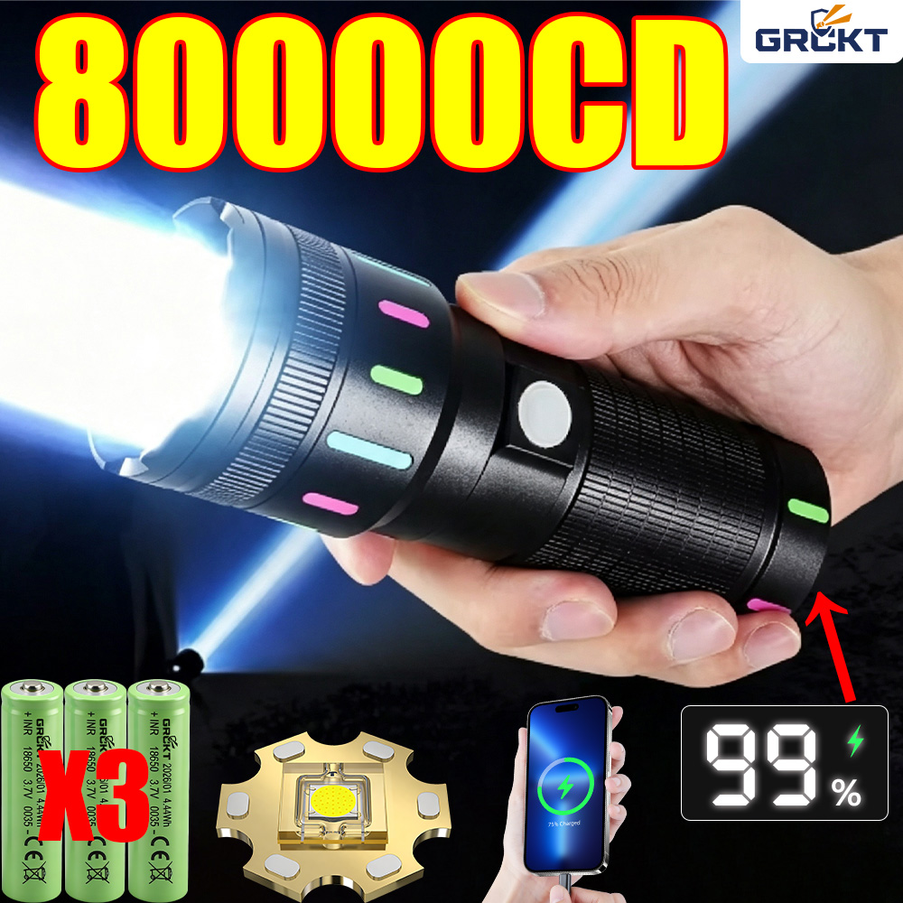 Outdoor Lighting Black - 80000CD Most Powerful LED Flashlight High